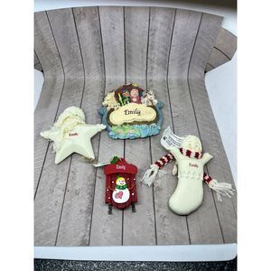Four Christmas holiday‎ EMILY themed decorations ornaments magnets misc.